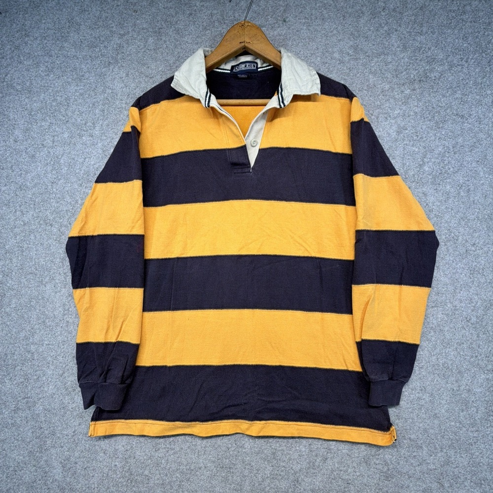 Vintage Lands End Striped Rugby Polo Shirt Women's Medium Navy Preppy Cotton